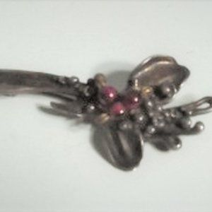 Antique Victorian Edwardian Garnet Flowers Sterling Silver Pin Brooch